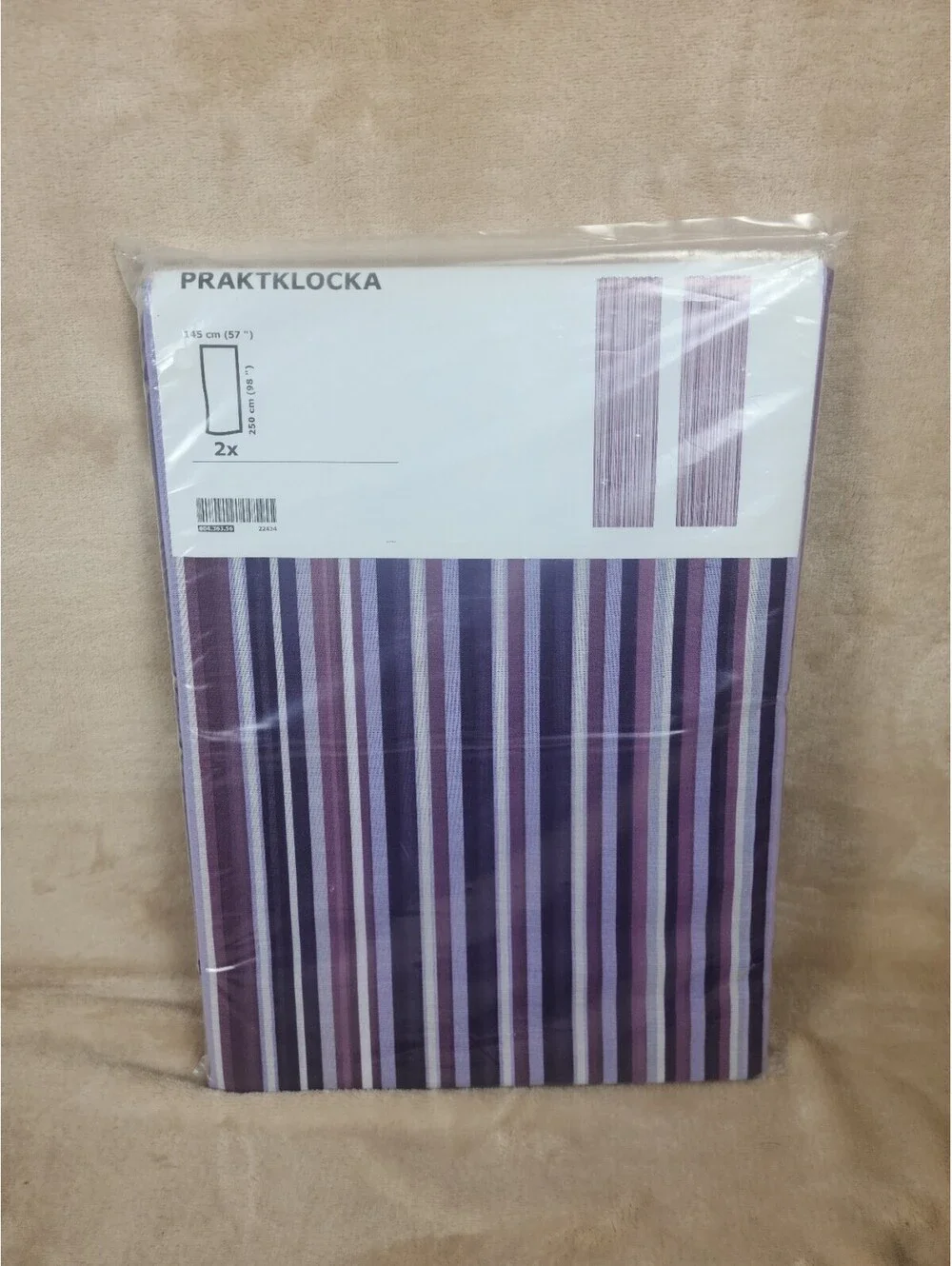 Ikea PRAKTKLOCKA Curtains Pair Lilac Purple Striped